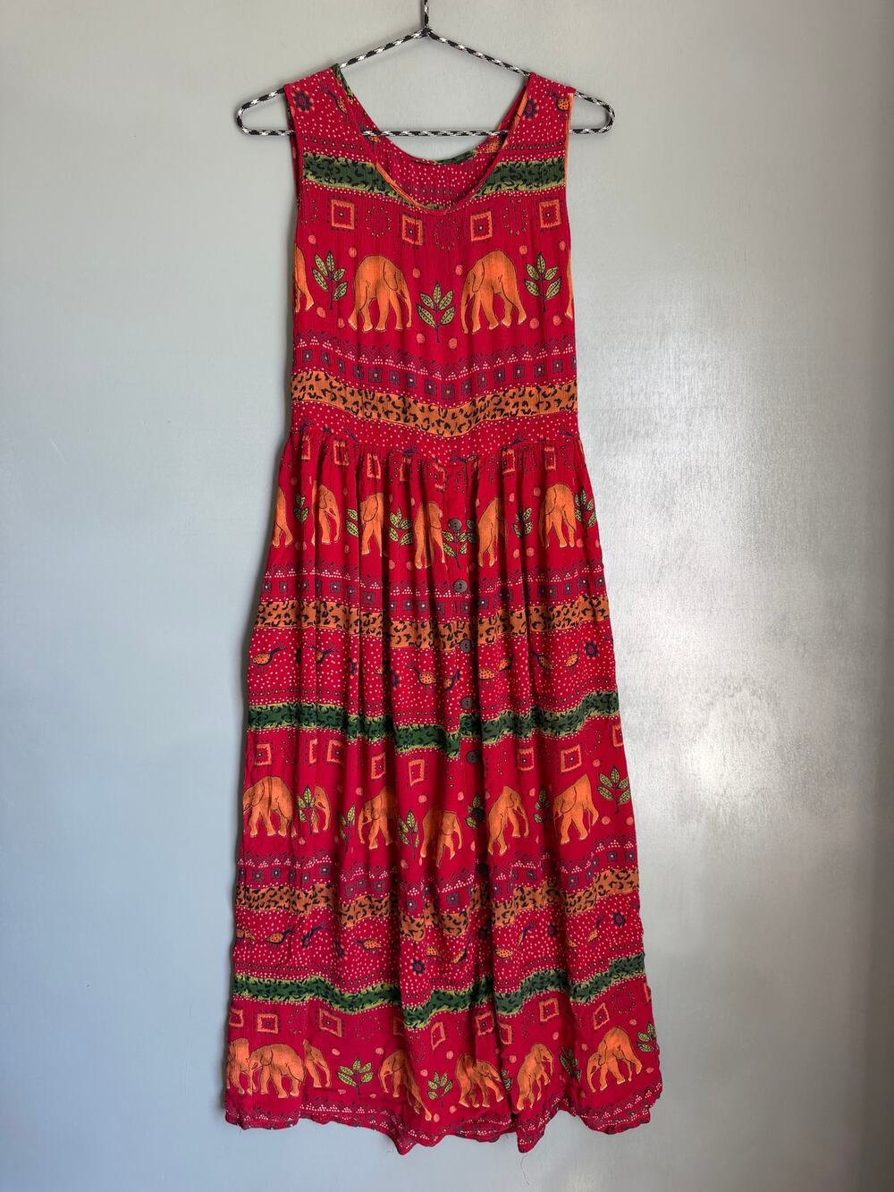 Vintage BILA Women's S/M Red Elephant Print Sleeveless Sundress Casual Hippie